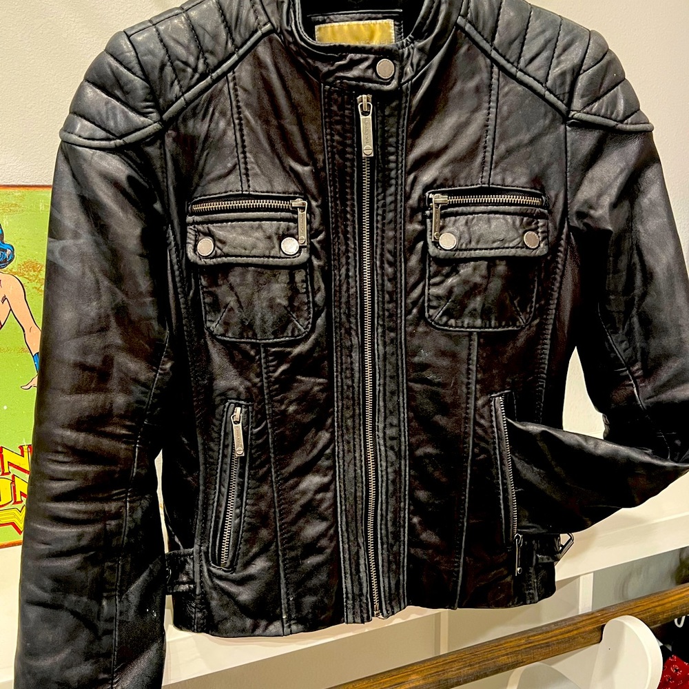 MICHAEL KORS Black Genuine Leather Jacket size Small